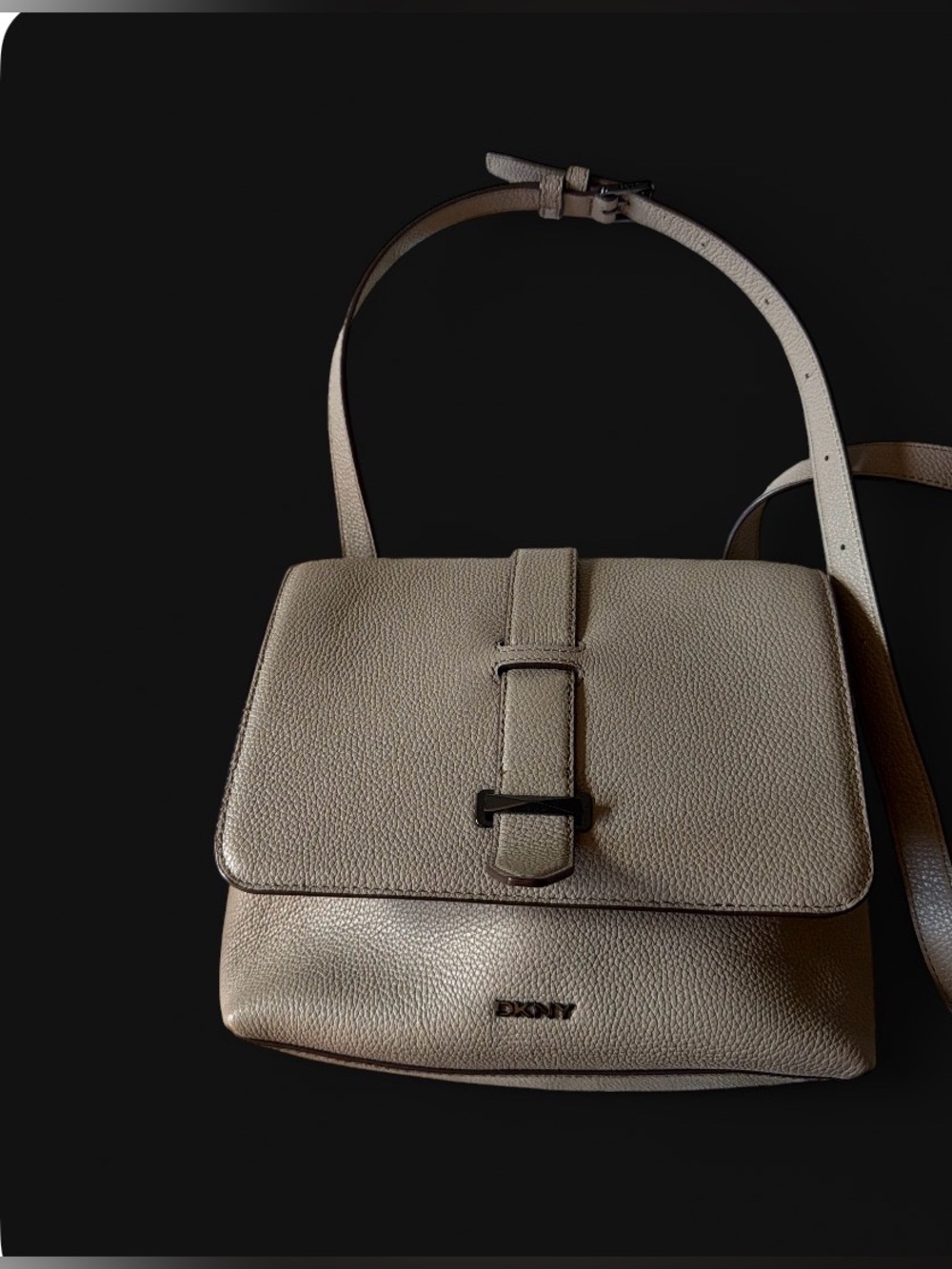 DKNY Pebbled Leather Shoulder Bag in Beige